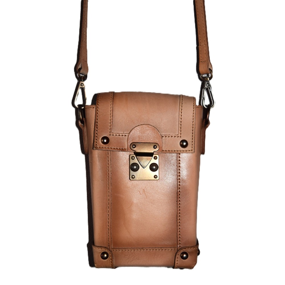 Montana West Phone Crossbody Bag Womens Small Tan Leather Antique Brass Good